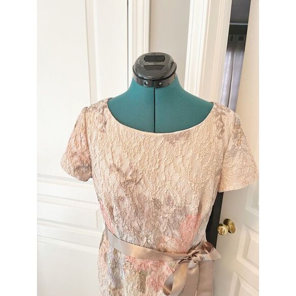 Adrianna Papell Floral Print Textured Short Sleeve Fully Lined Max Length Dress - Picture 9 of 16